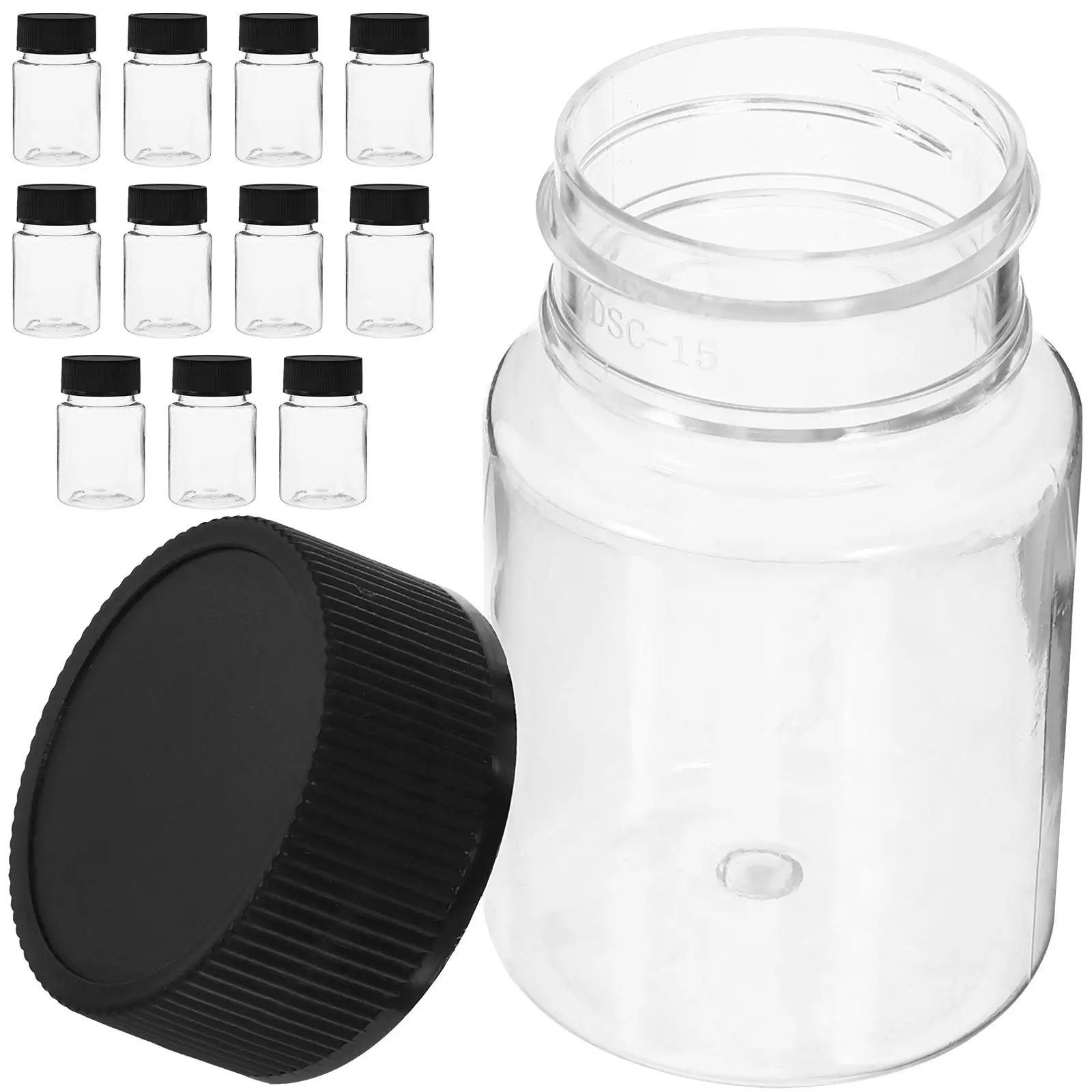 

12 Pcs 50ml Sampling Bottles Wide Mouth Black Cap Plastic Vials for Alcohol Lab Home Travel Small Bottle