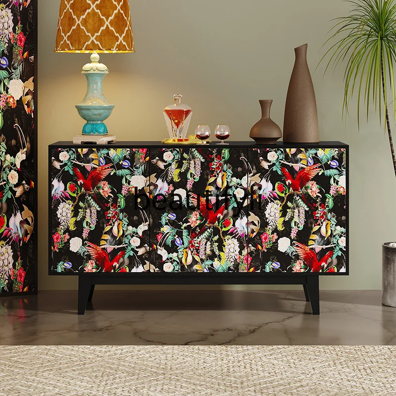 

French Retro Painted Sideboard Cabinet Solid Wood Storage Decorative Cabinet High-end Art Entrance Cabinet