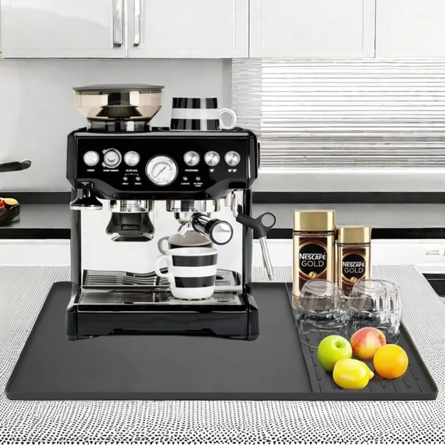 

Large Coffee Bar Mat for counter Silicone Coffee Mat 2416 Coffee Mat with Raised Edges for countertop Kitchen Dish Drying Mat G