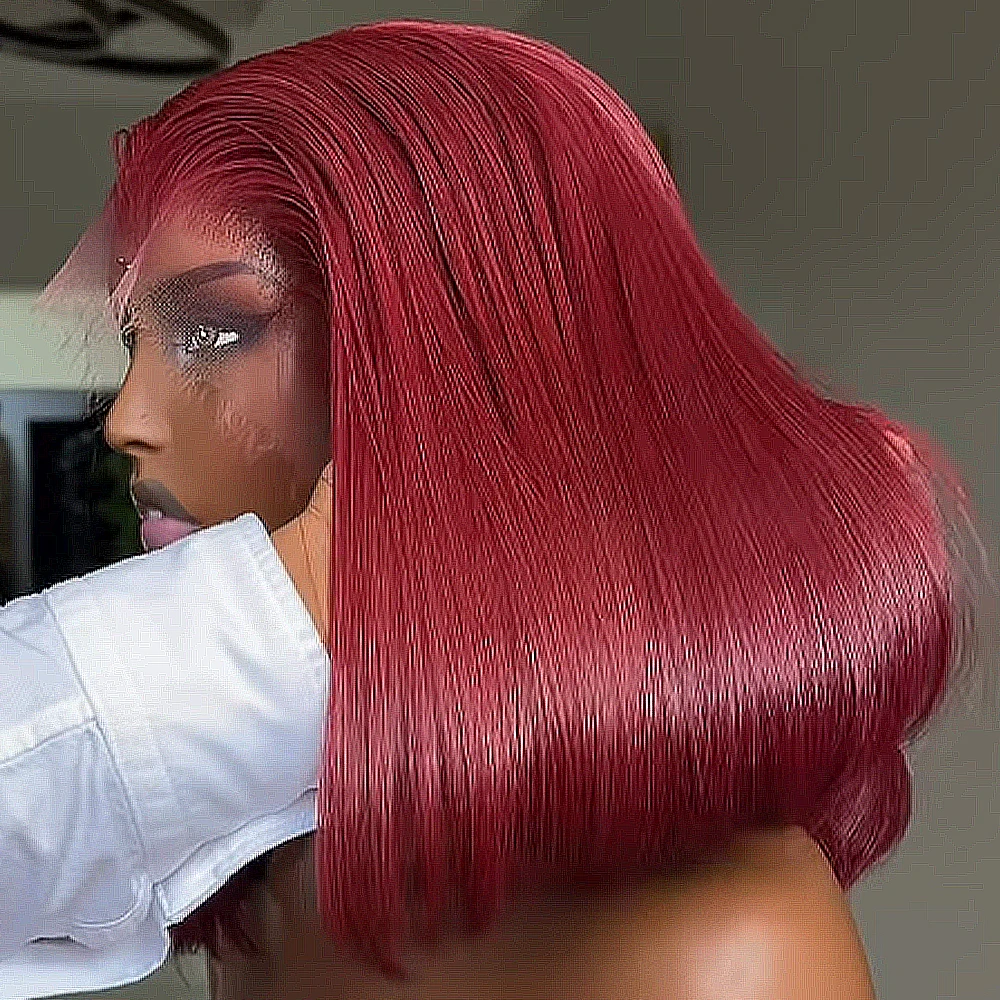 

8-14 дюймов 99j Бордовый Боб Парик Человеческих Волос Прямой 13x6 HD Прозрачный Парик Фронта Шнурка 250/350 Плотность Предварительно Сорванные Wear And Go