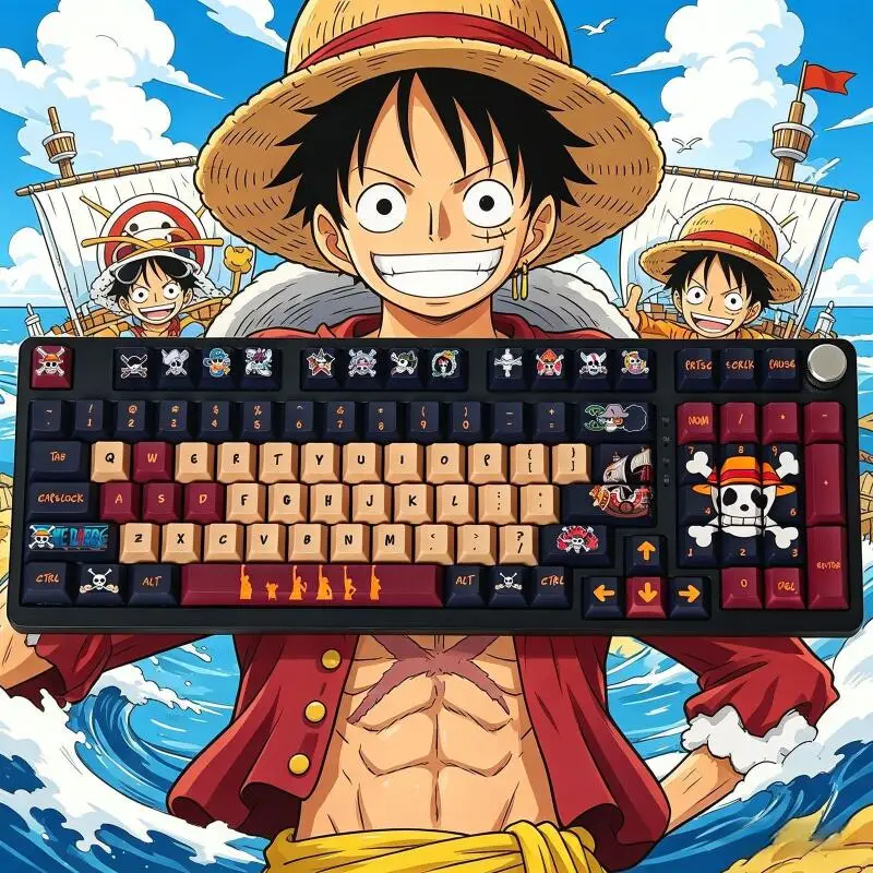 Anime Cos One Piece Luffy Thema PBT-Tastenkappen Sublimationsprozess 108 Tasten Tastaturanpassung Kreuzachsen-Mechanische Tastatur Geschenk