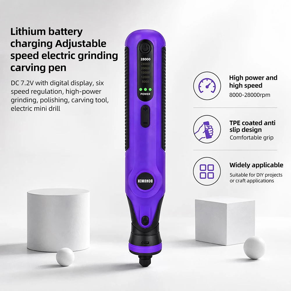 DC 7.2V Cordless Rotary Tool Engraving Pen 6-Speed Adjustable Digital Display USB Fast Charge for DIY Craft Jewelry Metal Wood