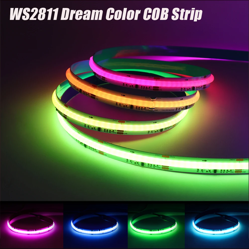 Imagem -03 - Dream Color Led Strip Lights para Home Decor Cob Fita Flexível Fita Dotless Diodo Fita Flexível Endereçável 720leds 12v 24v Ws2811