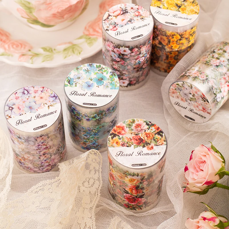 Vintage Floral PET Tape, Perfect for Journal Border Decoration and Gift Wrapping, Versatile for Multiple Uses