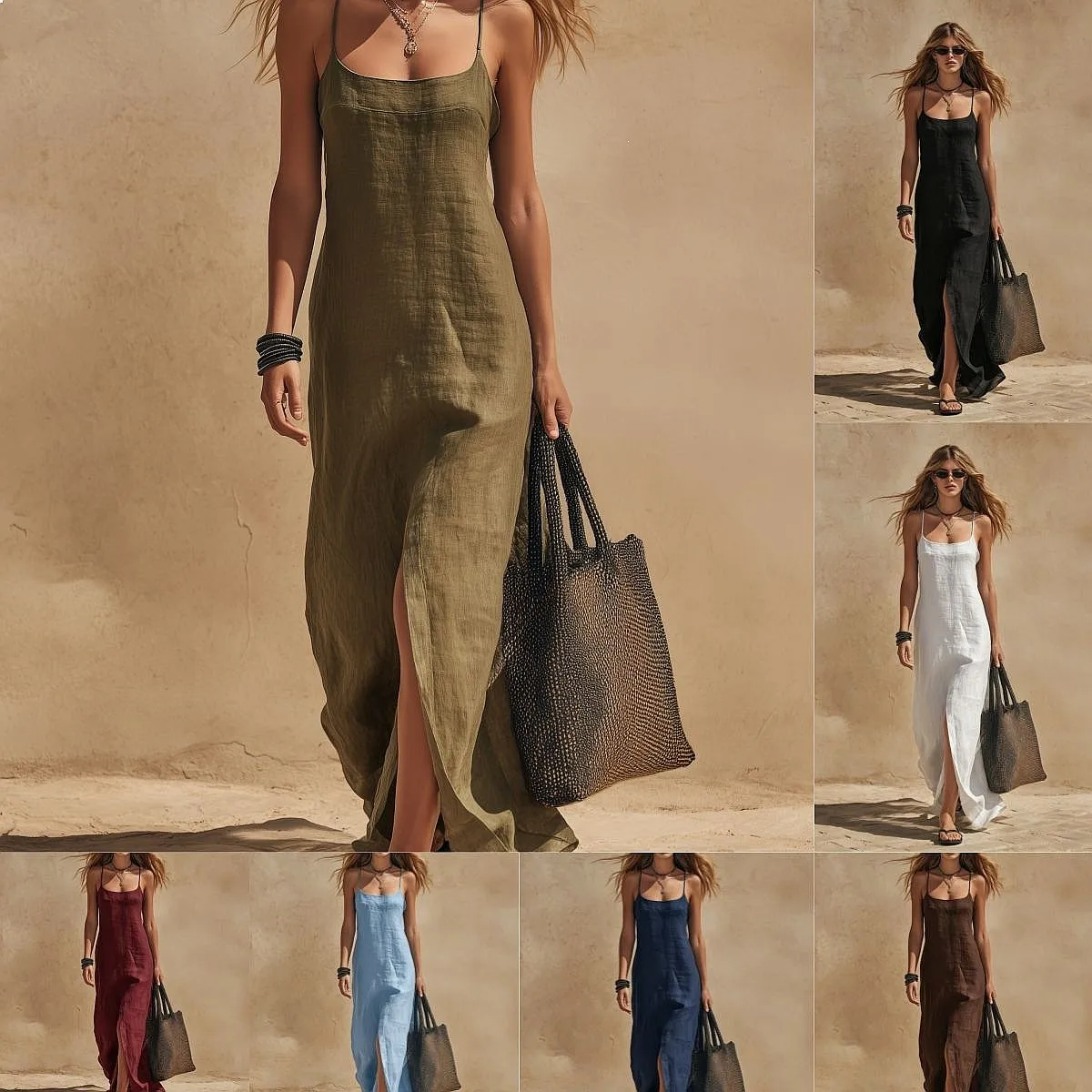 Sexy Sleeveless Split Solid Color Dress Summer Spring Casual Dresses Jumpsuit Playsuit