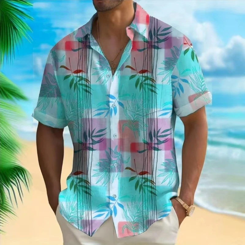 Men's Shirt 3D Beach Flower Print Hawaiian Shirts Summer Daily Casual Short Sleeve for Men Loose Oversized Clothing Beach Shirt