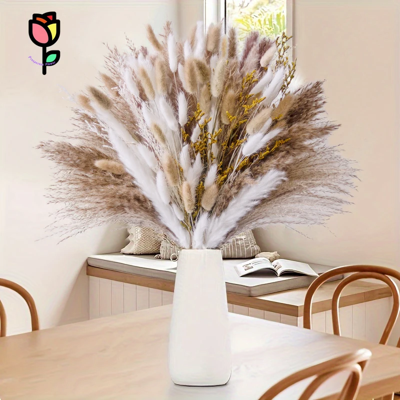 

Fluffy Pampas Grass Bouquet Boho Home Decor Natural Dried Flower Phragmites Party Decoration Limonium Wedding Floral Arrangement