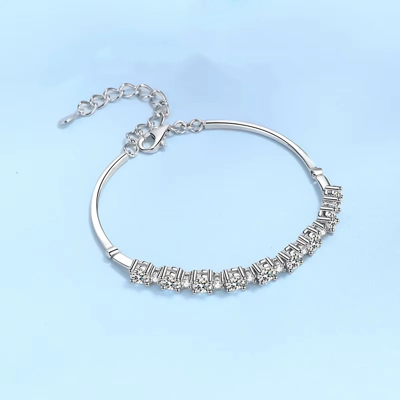 Birthday Gift Platinum PT950 Girl's Fine Jewelry Daughter a row of stars Total 2.7ct Moissanite Diamond Bracelets Women Wedding