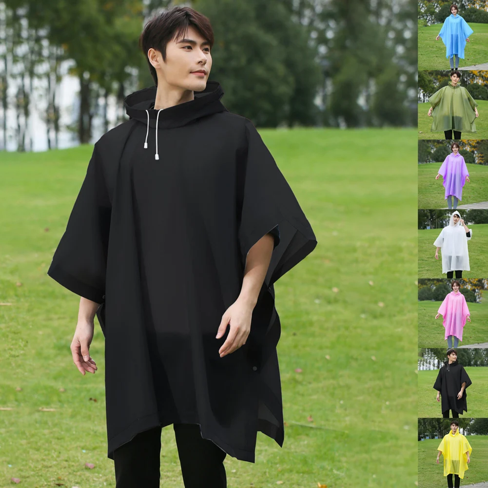 

Adult Reusable Thicken Raincoat Waterproof Drawstring Hood Rain Wear Women Men's Rain Cape Windproof
