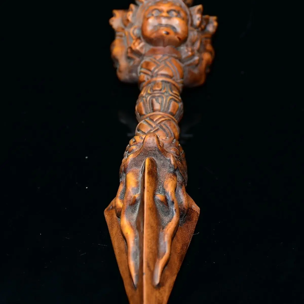 Hand Carved Wood Three-sided vajra pupa Statue Figurine Desktop Ornaments Home Decoration