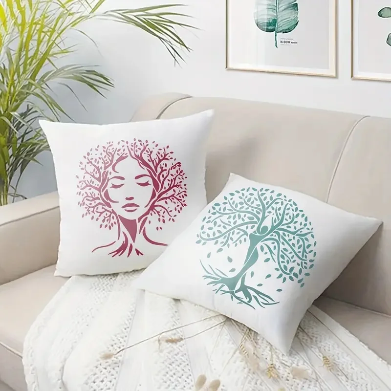 Woo0d 바닥 벽 직물 등에 그림 및 스프레이를 위한 8팩 8x8인치 숲 자연 꽃무늬 속이 빈 스텐실