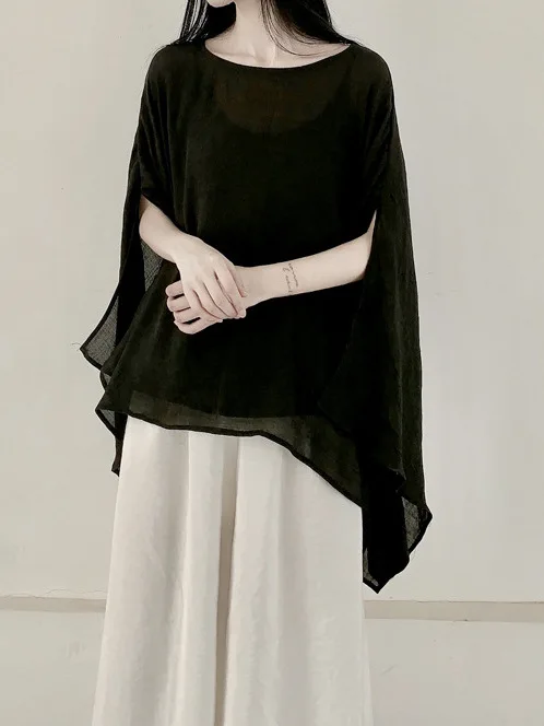 Elegant New Chinese Style Women's Set Loose Fit Sun Protection Shirt Ethereal Drifting Hanfu Top Cold Tone round Neck Long Sl...