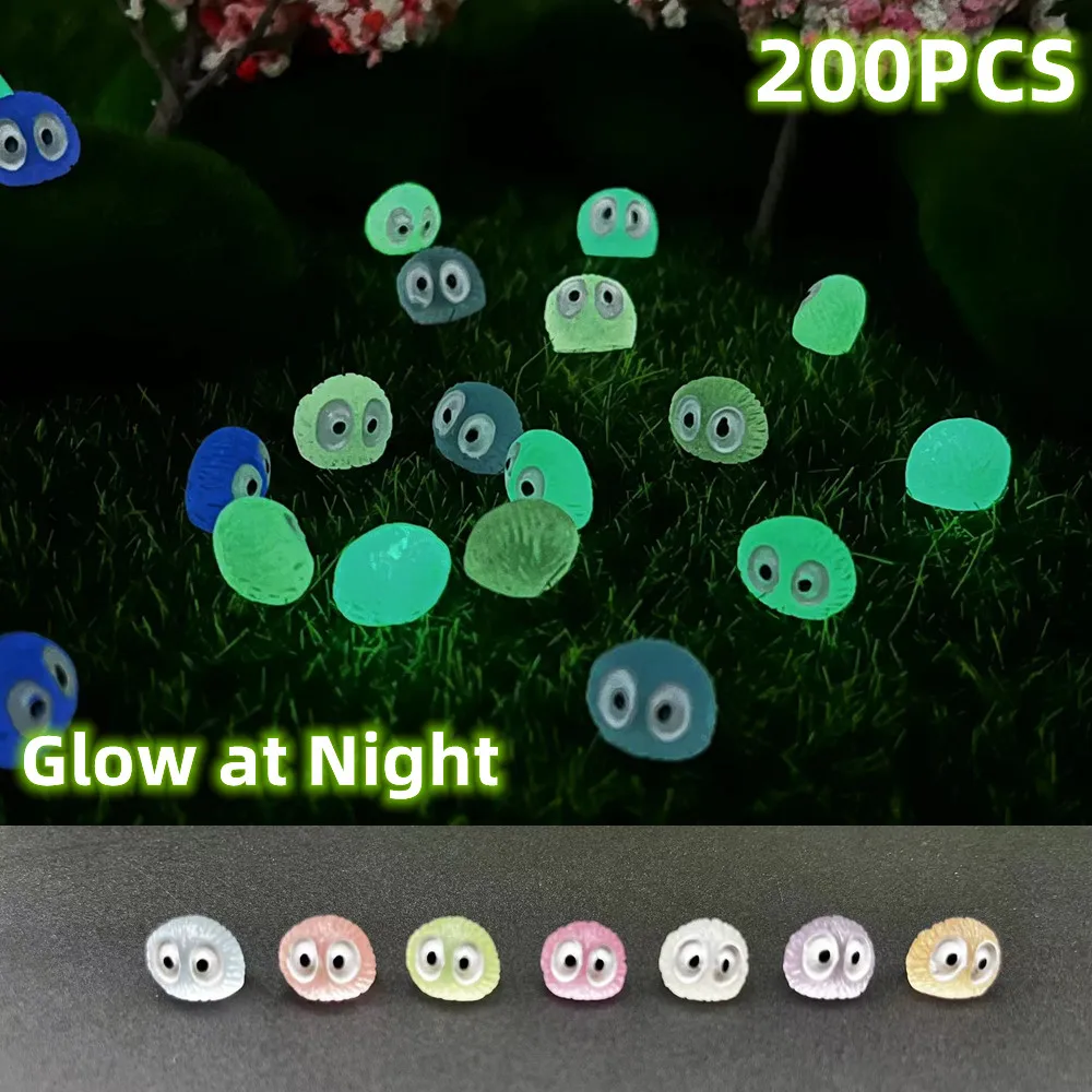 200PCS Luminous Coal Elfs Black Ball Sprite Miniature Eye Monster Fairy Garden Decoration Figurine Kawaii Home Decor Accessories