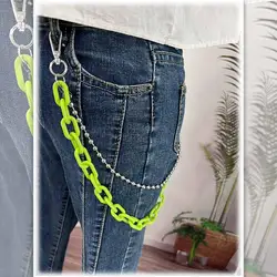 Green Fluorescent Men Plastic Acrylic Chains Clothes Decoration Punk Style Waist Chains Plastic Belts Double Layer Pants Chains