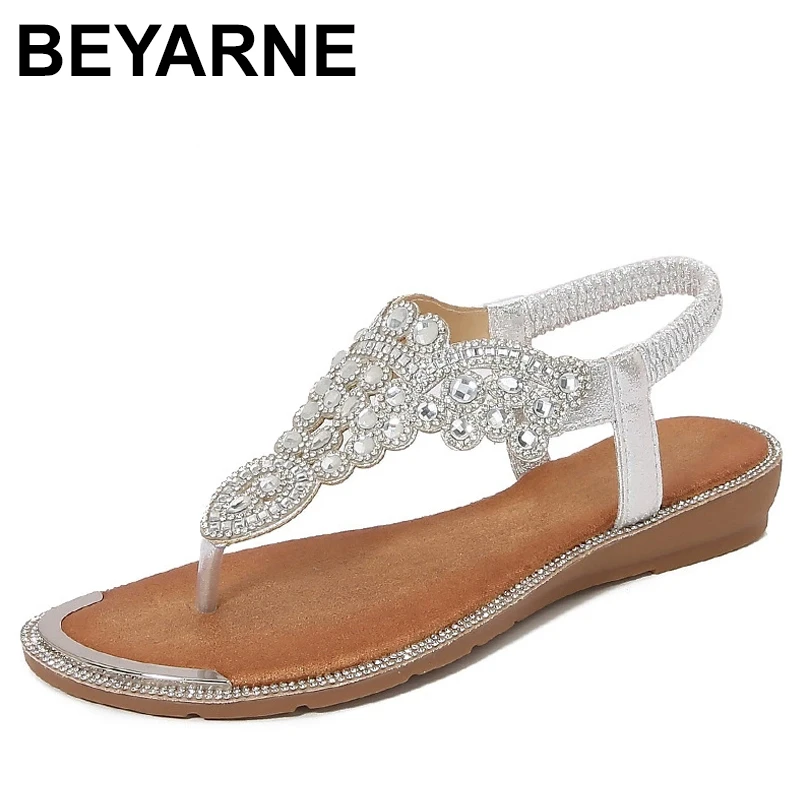 

Сандалии большого размера со стразами, женская обувь, летняя обувь для больших девочек, яркая низкая мода, богемный комфорт