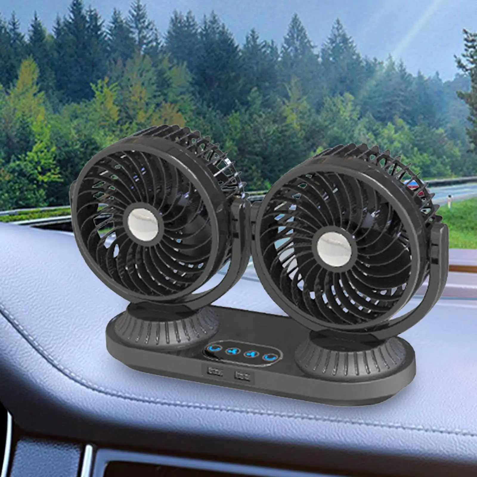 Heads Car Fan for 12V 24V Vehicles 3 Speeds Adjustable Electric 180 up and Down Adjustment 360 Rotatable Auto Cooling Fan