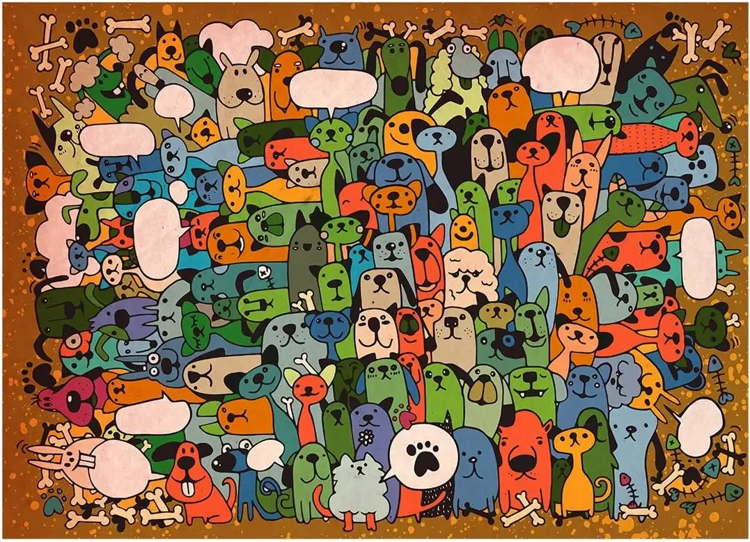 ﻿   لطيف الكرتون الكلاب 500/300/120 قطع بانوراما الألغاز تحدي ألعاب النشاط العائلي لغرفة النوم غرفة نوم هدية حفلة