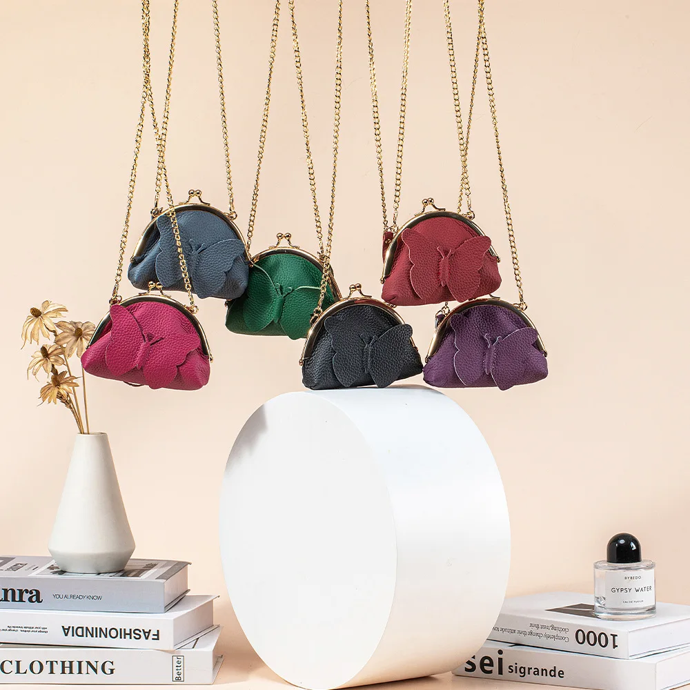 

Мини-сумка через плечо с застежкой Kiss Lock, из натуральной кожи, маленькая сумочка для монет с цепочкой и ремешком, маленькая сумка через плечо для женщин.