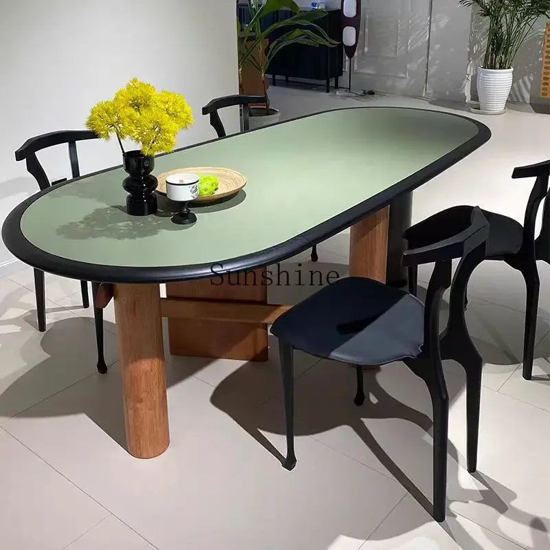 Nordic medieval oval solid wood double color home dining table  FT