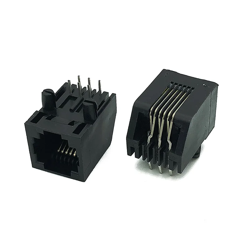 12PCS RJ25 6P6C Connector female Telephone 6-core Modular Plug 5722 Socket 90 Degree Horizontal Bend L=18.1MM Black 5569026-1