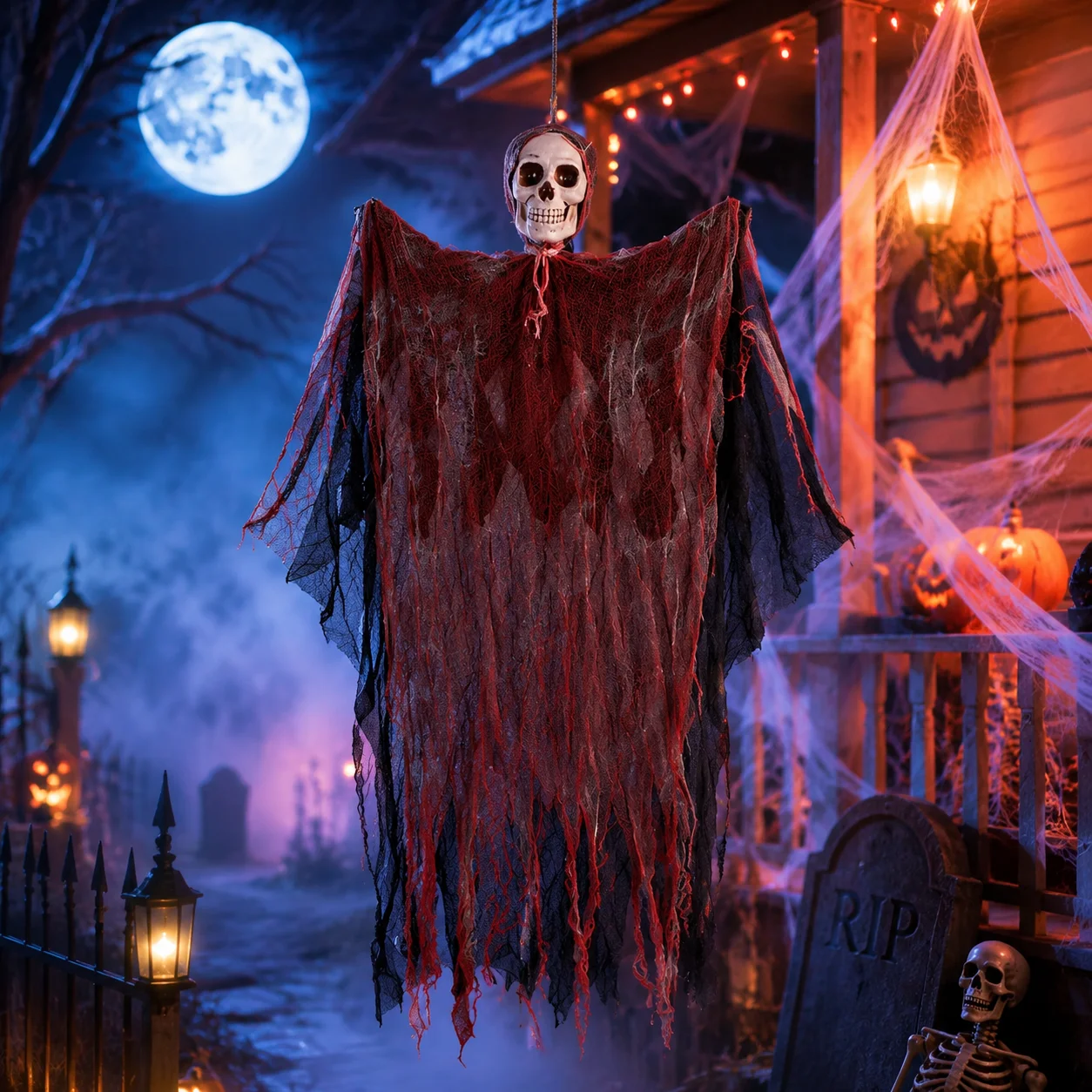 Scary Halloween Hanging Ghost Skull Halloween Party Decoration Hanging Grim Reaper Garden Bar Haunted House Skeleton Prop