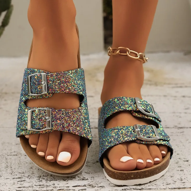 Beach Cloud Slipper Damen Plateau Outdoor Pailletten Sommer Sandalen Slides Flip Flop Damen Haus Gummi Schuh Flach 2 Schnallen