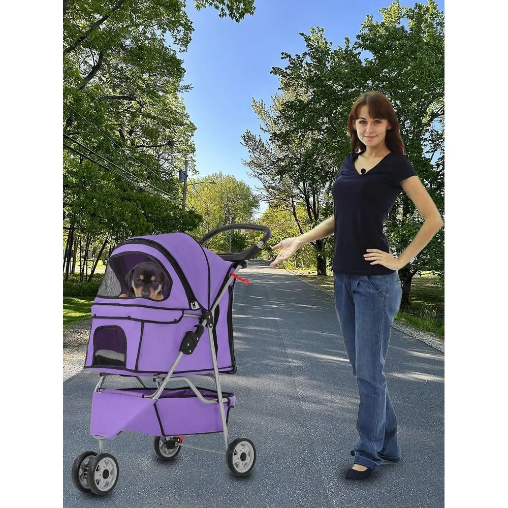 

Stroller, 3 Wheels Pet Cat Jogger Stroller, Folding Carrier Waterproof Puppy Stroller With Cup Holder Removable Liner, Dog Stro