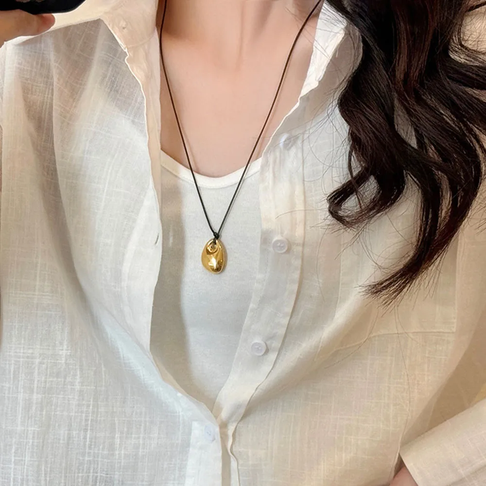 Pretty Cute Design Black Cord Irregular Metal Pendant Necklace for Women Long Style Adjustable Sweater Chain Jewelry