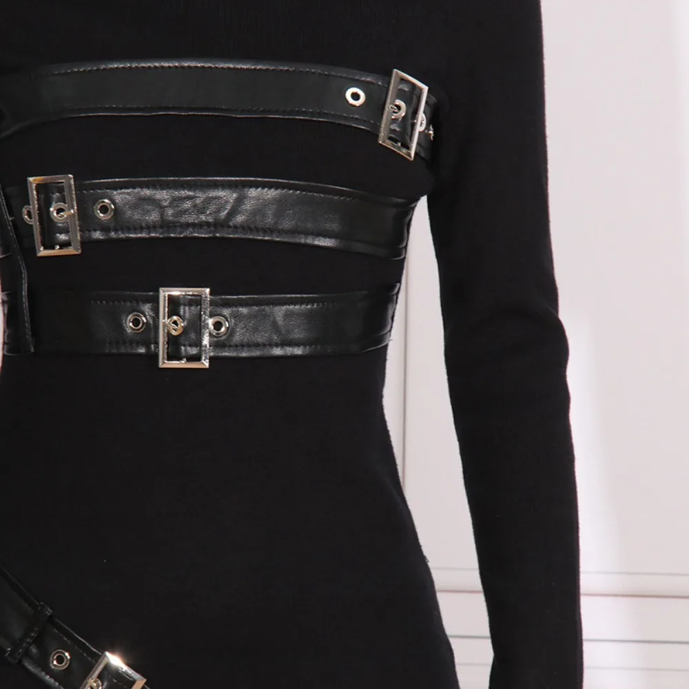 여성용 스플라이싱 벨트 스플릿 A 라인 드레스, 스탠드 칼라, 긴팔, 하이웨이스트, 슬리밍 원피스, 여성 패션, 용수철 가을 신상