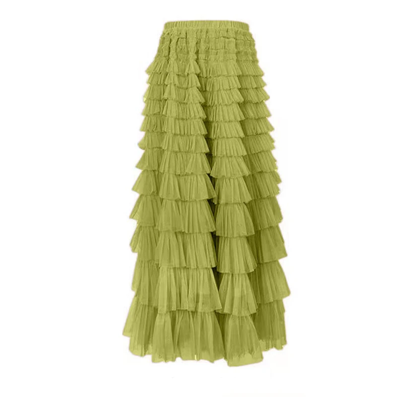 Sommer Frühling Damen Mehrschichtiger Rüschen Tüllrock Plissee Hohe Taille Flauschiger Maxirock Feenkuchenkleid Langer Tutu Partyrock – Detail 10