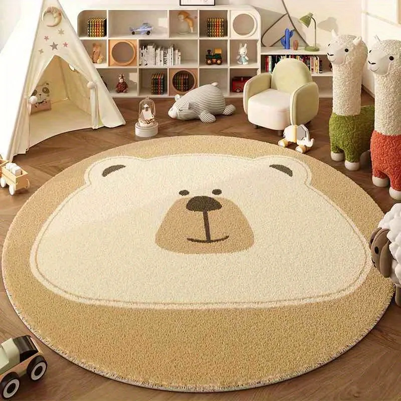 Cartoon Bear Round for Living Room Bedroom Bedside Imitation Cashmere Carpet Children's Room Sofa Anti-Slip Carpet Home Decor