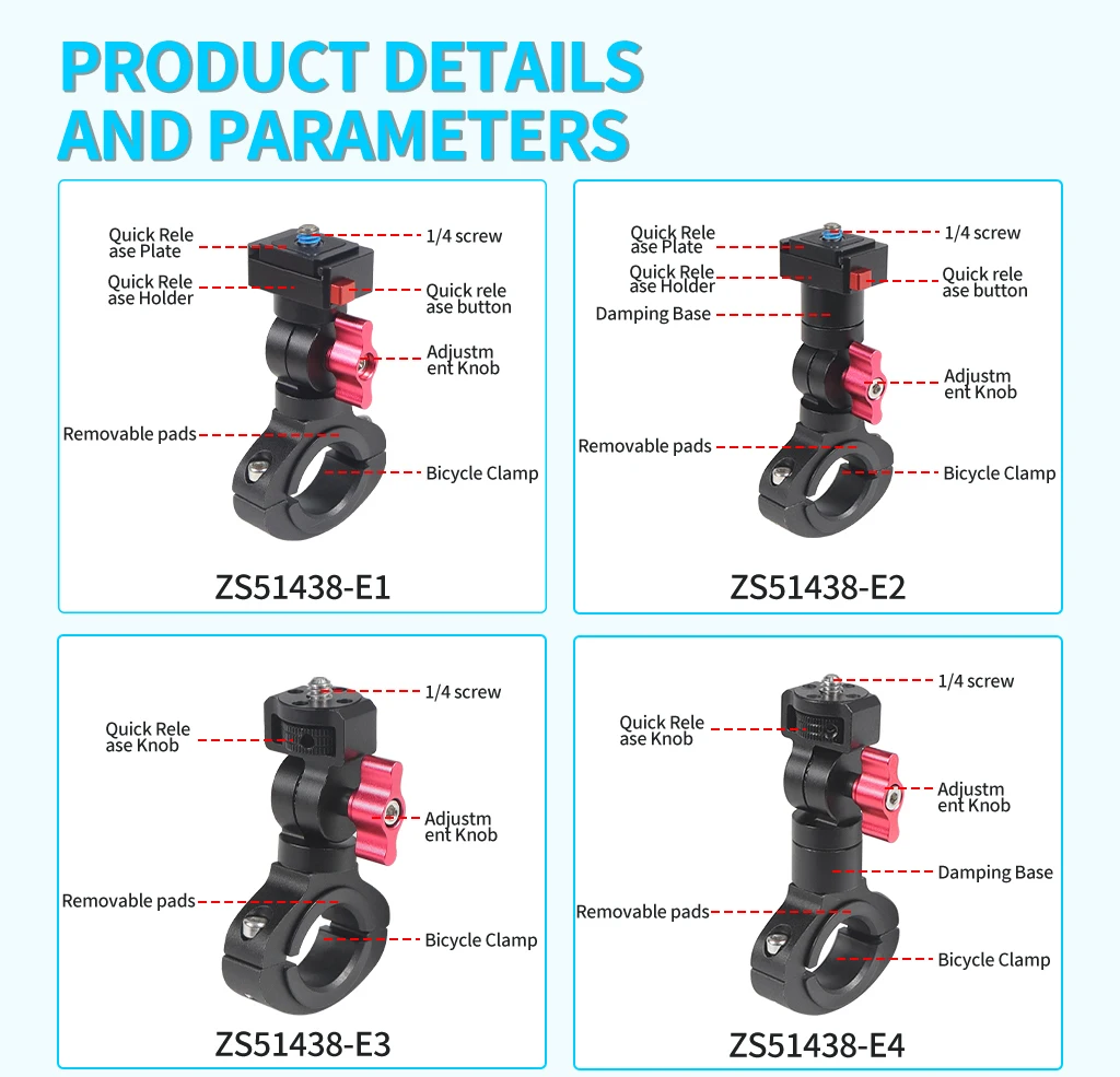 Motorrad Fahrrad Lenker Quick Release Clamp Halterung für GoPro 13 12 11 OSMO 360 Action 5Pro Insta360 GO 3S Stand Licht Halter – Detail 12