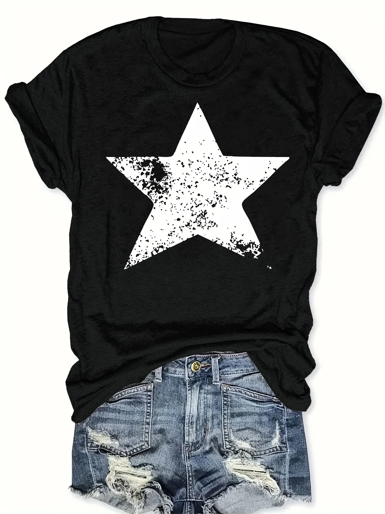 

Plus Size Star Print T-Shirt, Casual Crew Neck Short Sleeve T-Shirt, Women's Plus Size Clothing