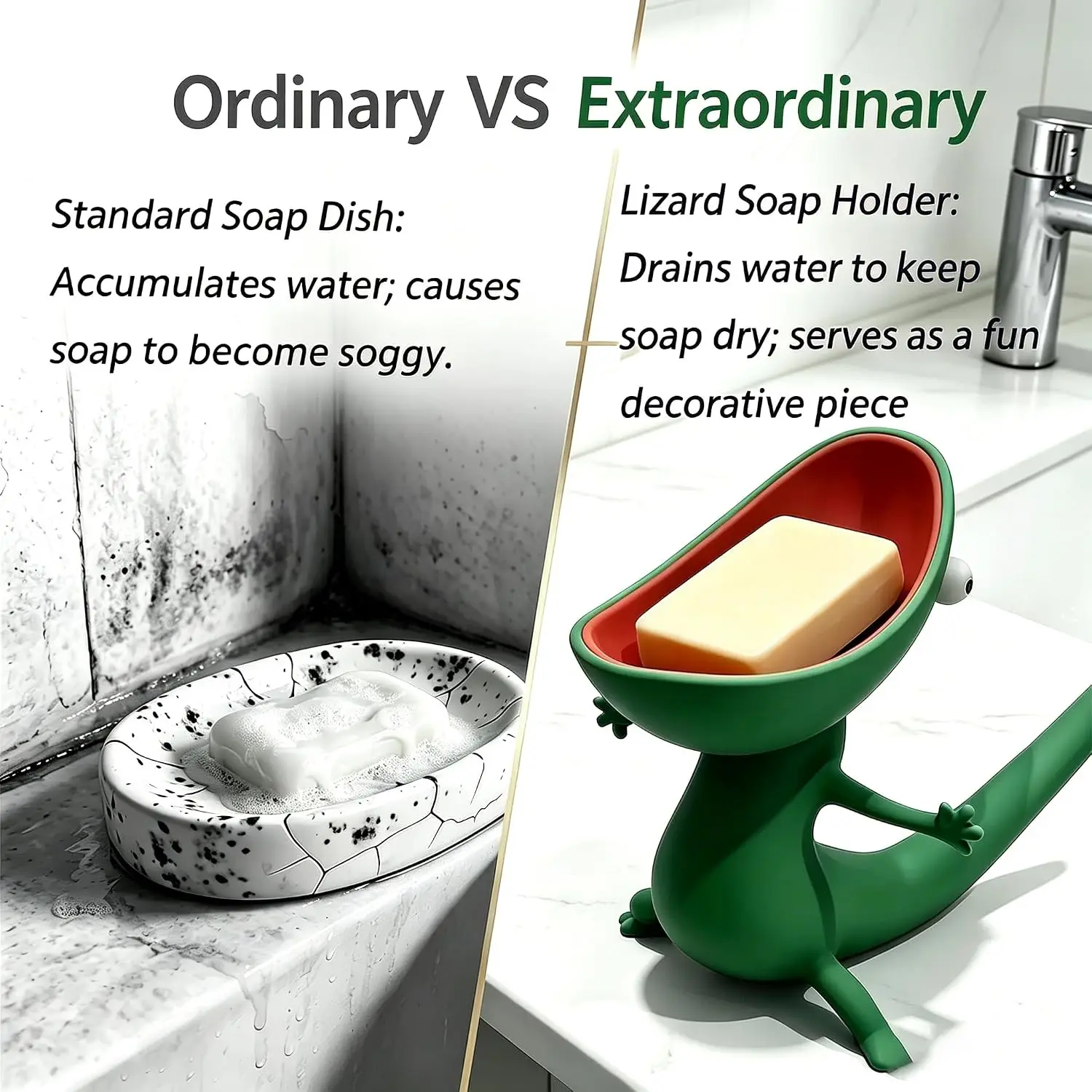Lizard Soap Holder Cute Animal Soap Dish Multifunctional Storage Tray Key Sundries Organizer Bathroom Kitchen Entryway Decor