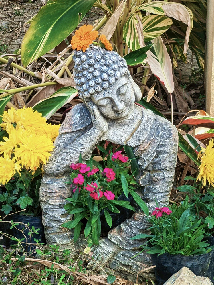 Outdoor Buddhist Statue,Flower Pots,Sculpture,Ornament,Courtyard,Retro Flowing Landscape,Garden,Courtyard Landscaping,Decoration