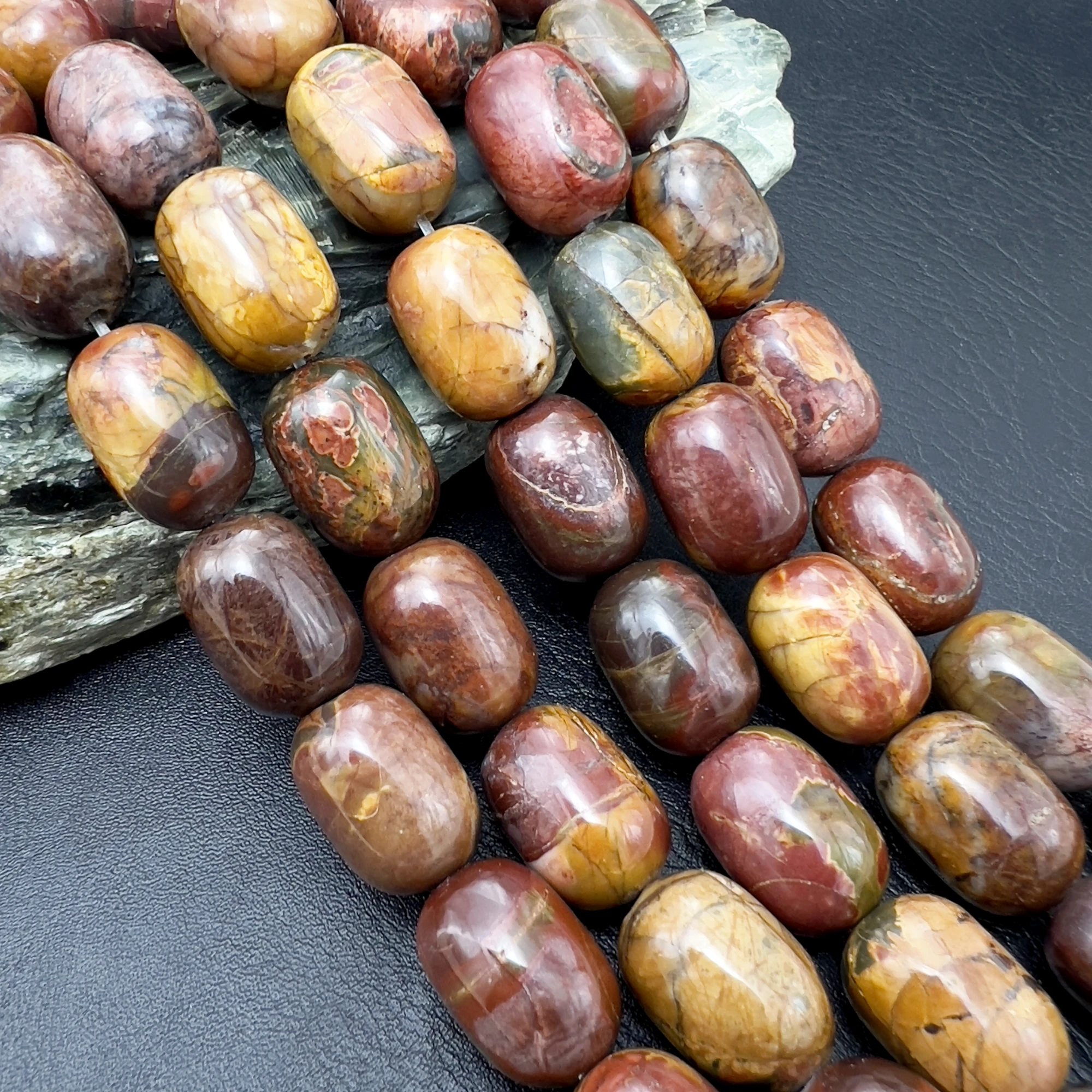 Large Natural Stone Picasso Jaspers Barrel Nugget Beads For DIY Jewelry Making
