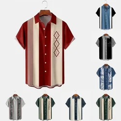 Camisa listrada de manga curta respirável masculina, Casual Street Wear, Estilo Retro, Novidade, Alta Qualidade, Verão, Novo, 2022