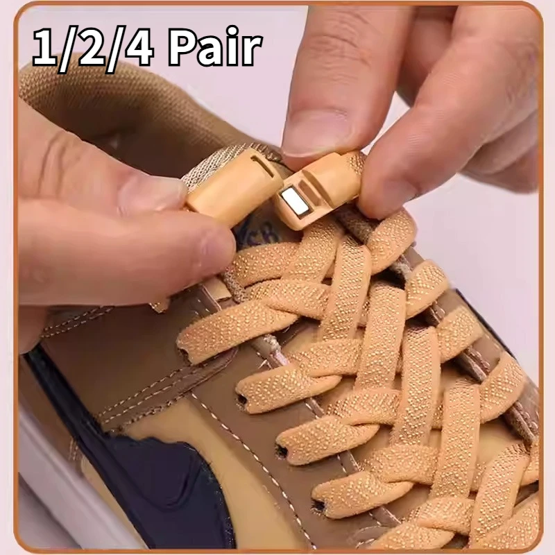 Elastische Schnürsenkel für Sneaker, Flache Baumwoll-Schuhbänder mit Verbessertem Magnetverschluss, Schnürsenkel für Kinder und Erwachsene ohne Binden
