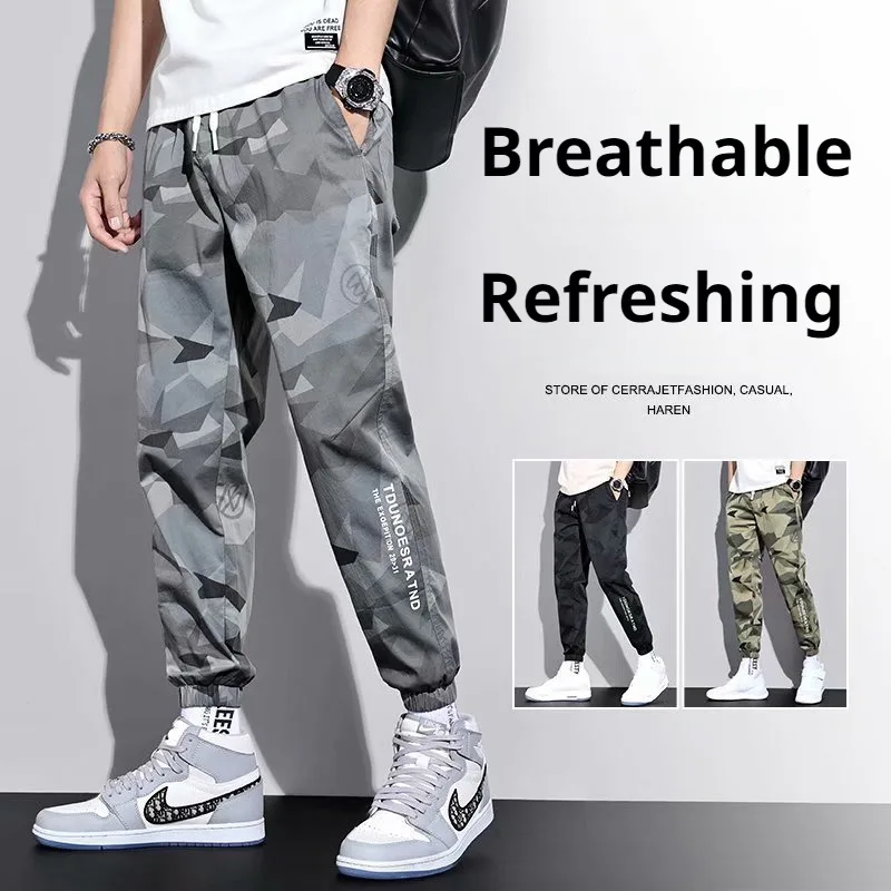 

Multi-Pocket Camouflage Men Trousers Summer Thin Loose Casual Ankle-Tied Pants Quick-Dry Drawstring Overalls Fashion Sweatpants