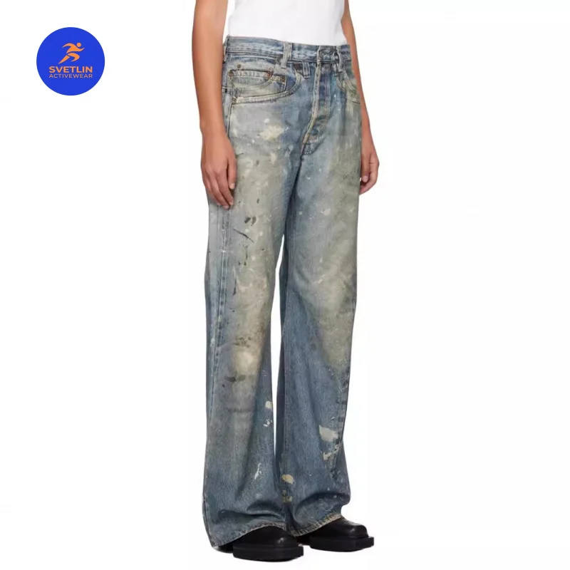 SVETLIN EU US Size Luxury Quality Jean Pants European And American Washed Loose Wide-Leg Silhouette Digital Print Jeans