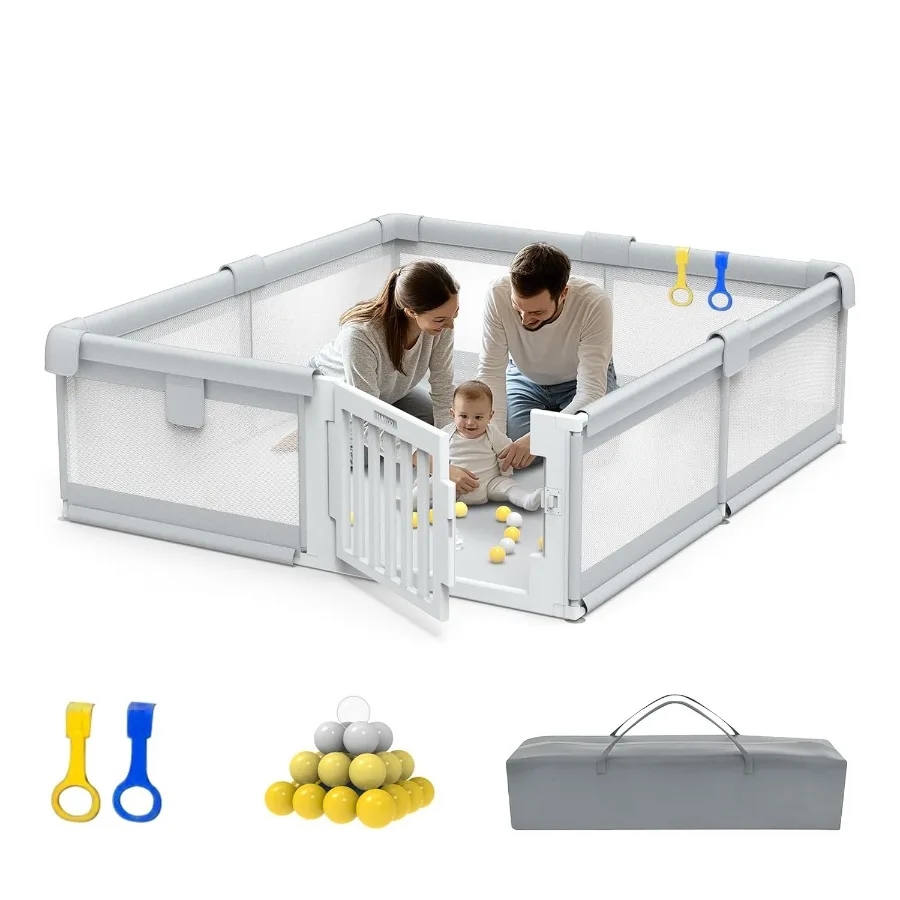 روضة أطفال كبيرة مقاس 79 × 71 بوصة مع بوابة سهلة الوصول قلم لعب للأطفال الرضع والأطفال الصغار ساحة لعب للعب السياج بعمر 0-3 سنوات