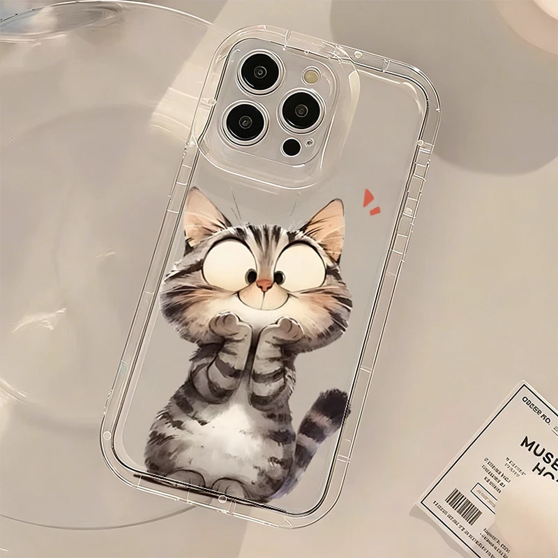 Transparent Cartoon Cats Pattern Phone Case For iPhone 15 16 17 Pro Max 16E 14 13 11 12 Mini 7 8 Plus SE2 XS XR Shockproof Cover view 5