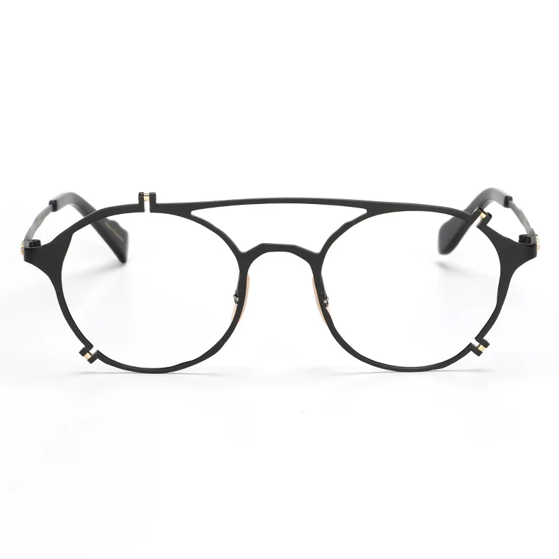 Eyeglass frame personality men and women retro double beam irregular pure titanium myopia glasses frame