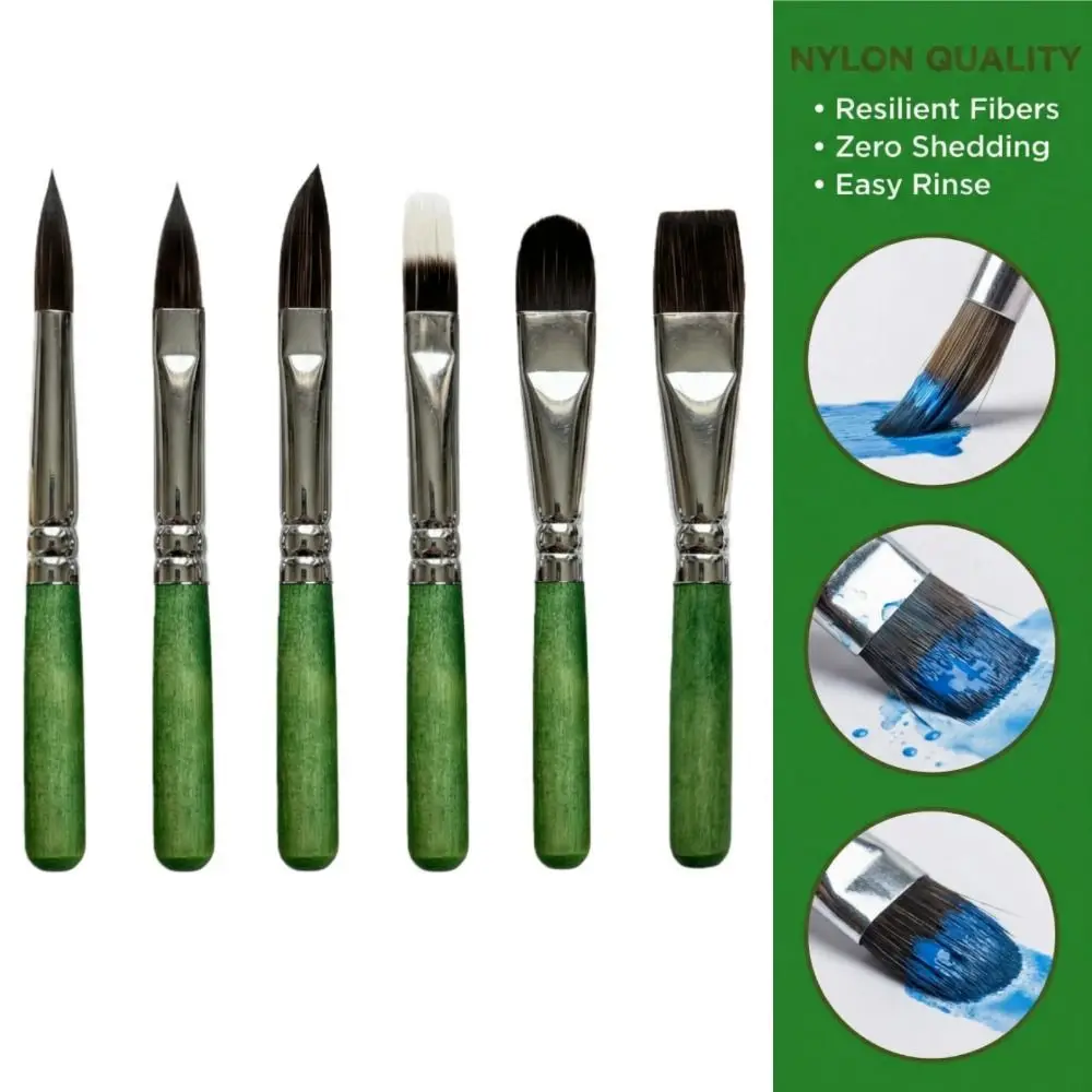 6Pcs/set Short Handle Travel Watercolor Brushes Mini Wooden Handle Paint Brush Set Portable Nylon Hair Artist Brush Set