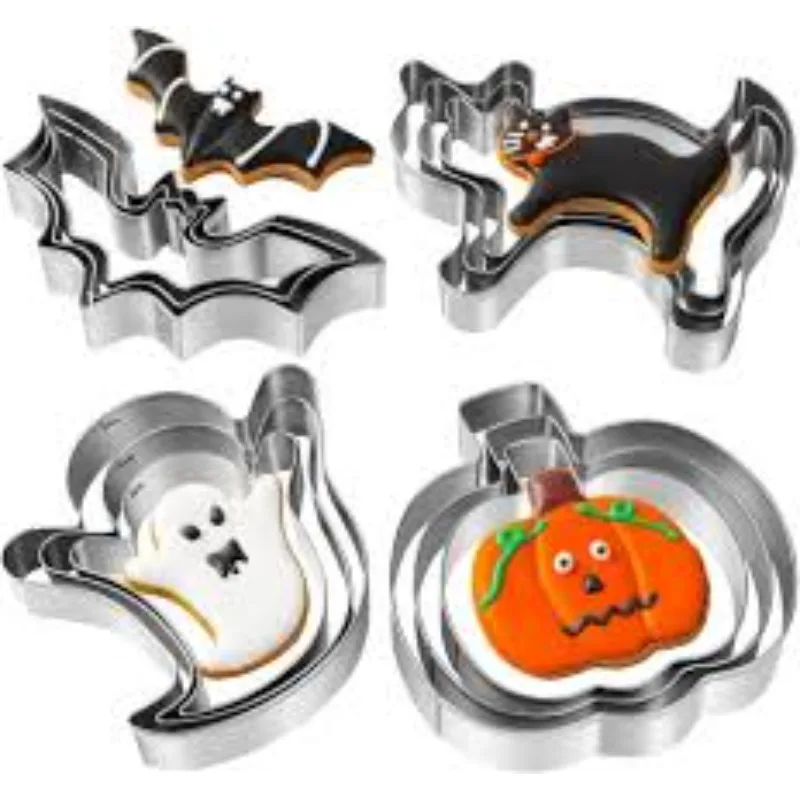 Halloween Cookie Cutter Set with Bat Pumpkin Ghost Cartoon Shapes for Baking Biscuits Pastries Ideal for DIY Spooky Treats