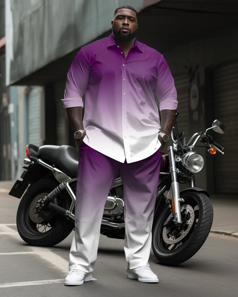 L-9XL Large Size Men's Business Casual Gradient Jumping Colour Long Sleeve Shirt Straight Pants Suit ZOOY