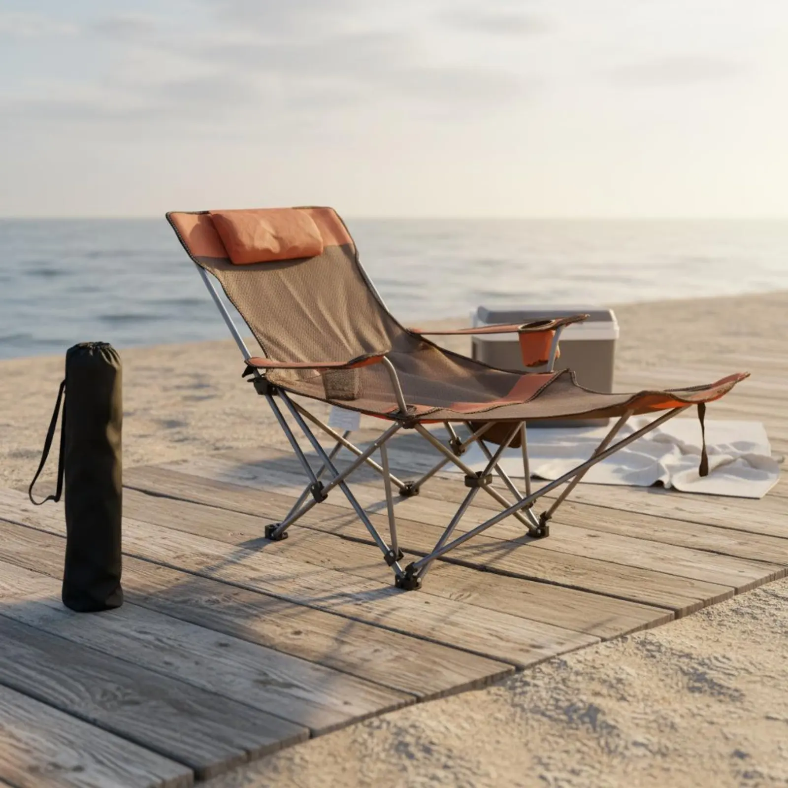 

Versatile-Use Sit-Lie Chair Includes Carrying Bag Portable Recliner Chair Adjustable Camping Recliner Built-in Beverage Holder