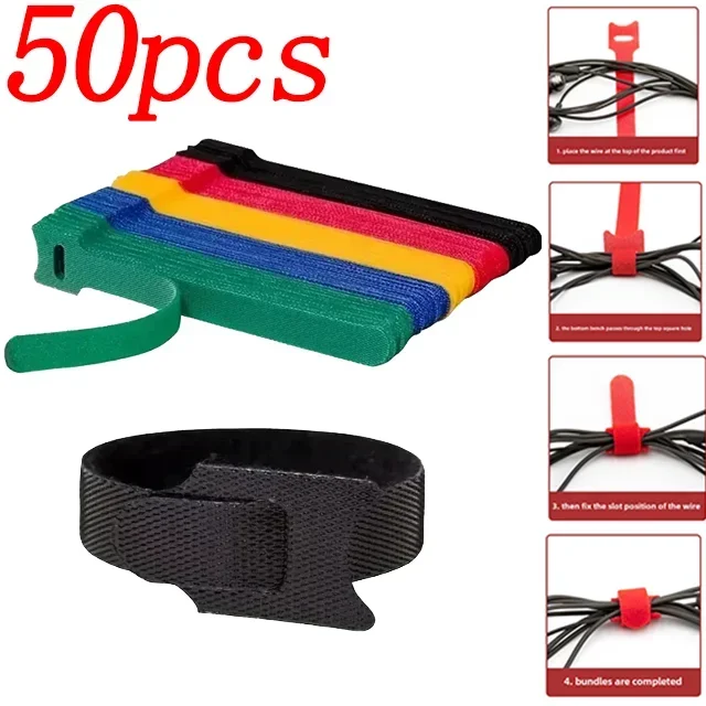 Fascette per cavi riutilizzabili con gancio e anello da 50 pezzi Cinghie di fissaggio Organizzatori di cavi multiuso per computer/TV/dispositivi elettronici