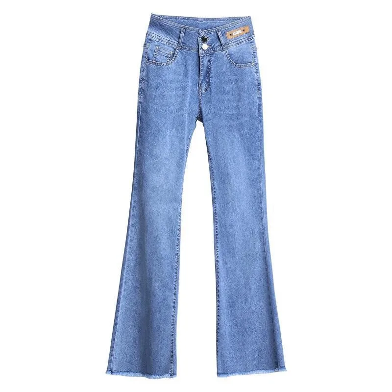 2026 New High Waist Korean Style Women\'s Jeans Casual Loose Fit Nine-Piece Frayed Hem Versatile Spring Autumn Denim Pants