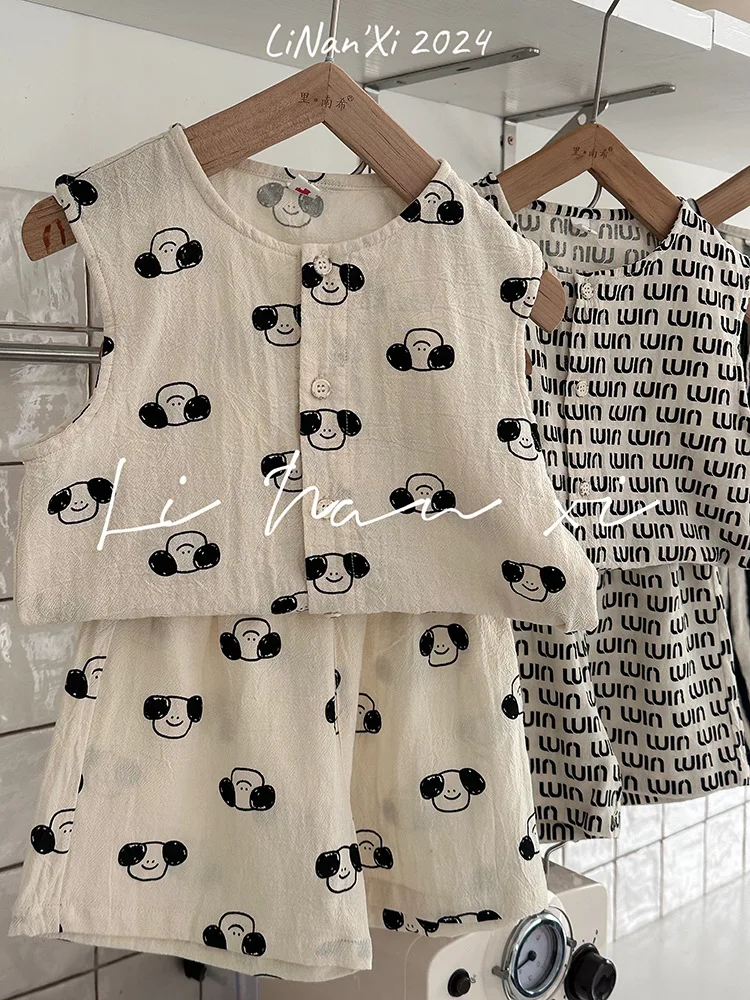 2024 Summer New Baby Sleeveless Clothes Set Fashion Full Print Children Vest+Shorts 2pcs Suit Toddler Boys Girls Casual Outfits